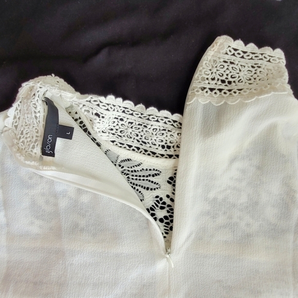 Gibson White Lace Top Large Women's Blouse Short Sleeves. - Picture 6 of 10